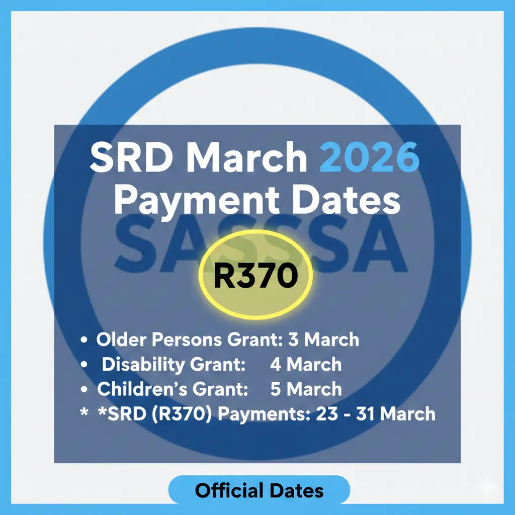 March 2026 SASSA SRD R370 payment dates for approved beneficiaries.