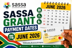 SASSA Grant Payment Dates for June 2026 featuring official schedule calendar and SASSA card in South Africa.