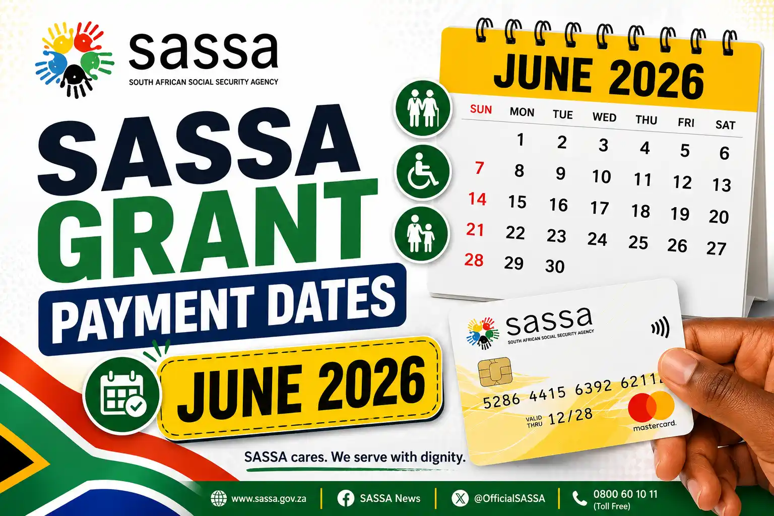 SASSA Grant Payment Dates for June 2026 featuring official schedule calendar and SASSA card in South Africa.