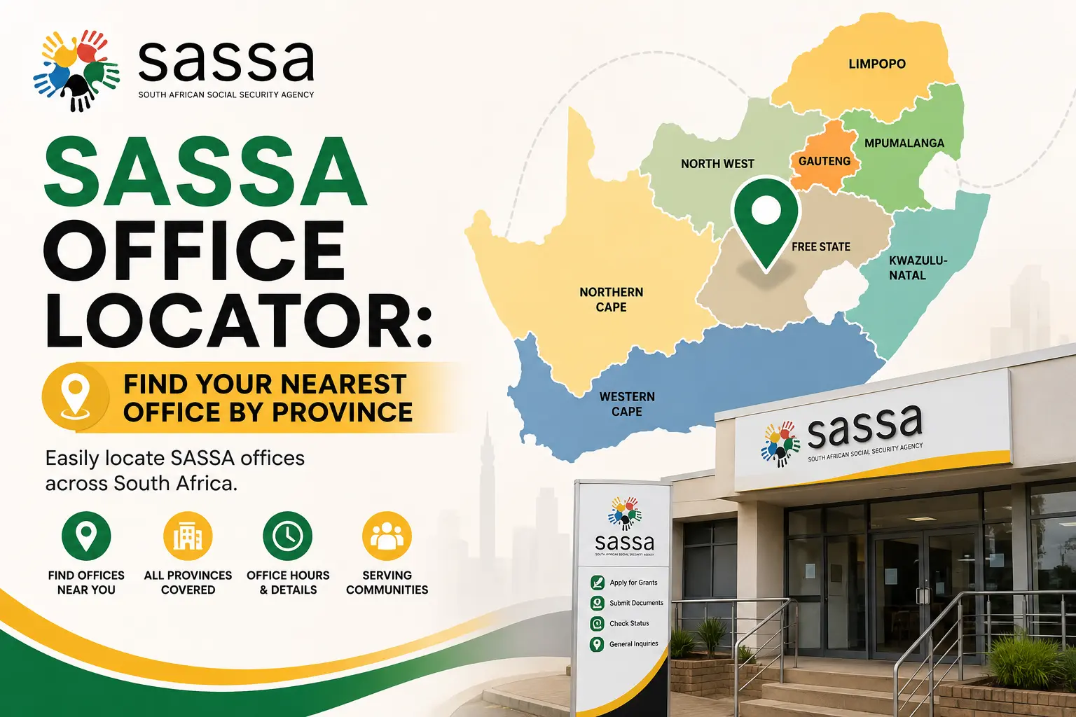 SASSA office locator map showing all 9 provinces in South Africa 2026